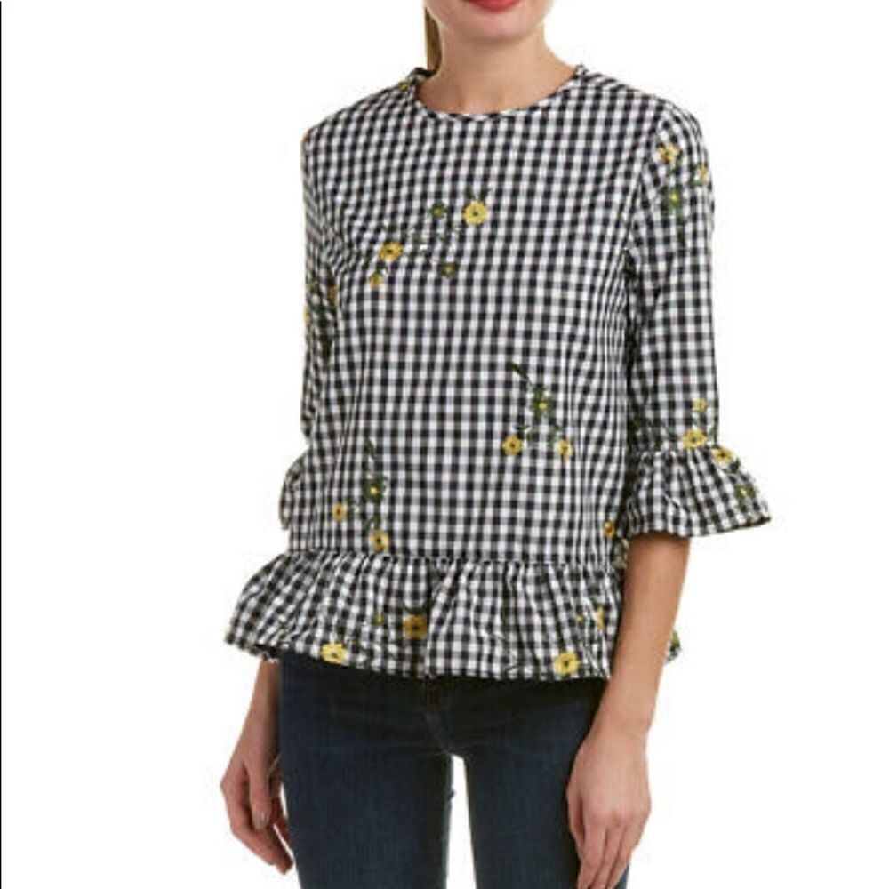 Jennifer & Grace embroidered yellow floral top 1X